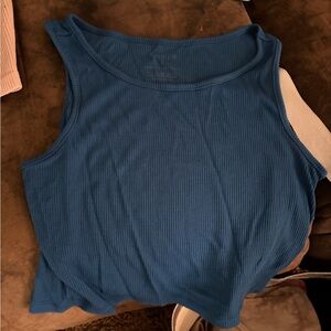 SHEIN Blue Ribbed Crop Tank Top